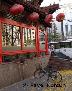 Повар и велосипед возле китайского ресторана