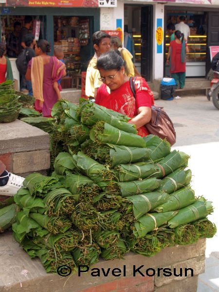 Зеленые листья для плетения тарелок для подношения в храм