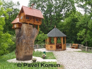 Карпаты - Дворец замок Шенборнов - Беседка и деревянные домики на дереве